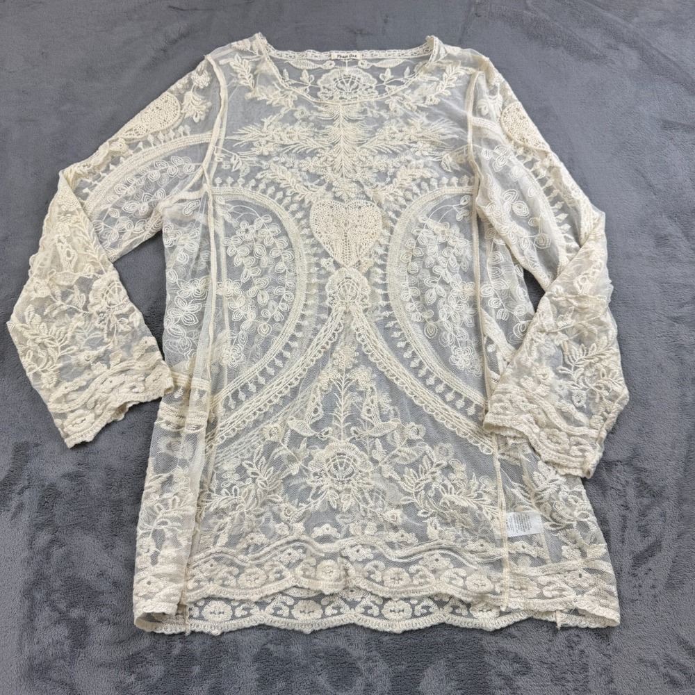 Phase One Womens Top Size M Ivory‎ Lace Sheer Crochet Fairy Cottagecore Festival